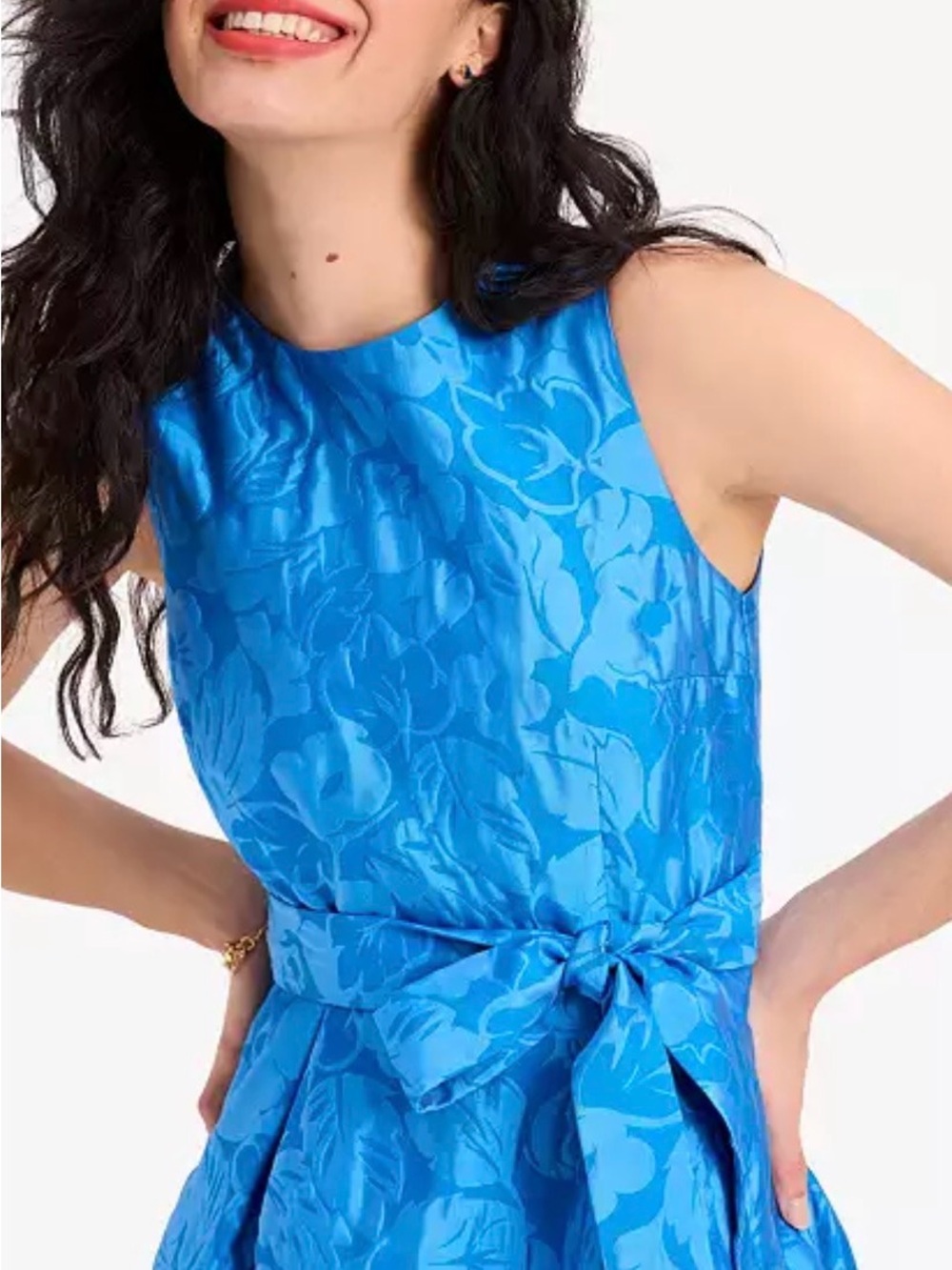 Small Kate Spade Alice Tropical Foliage Bright Blue Floral Brocade Dress